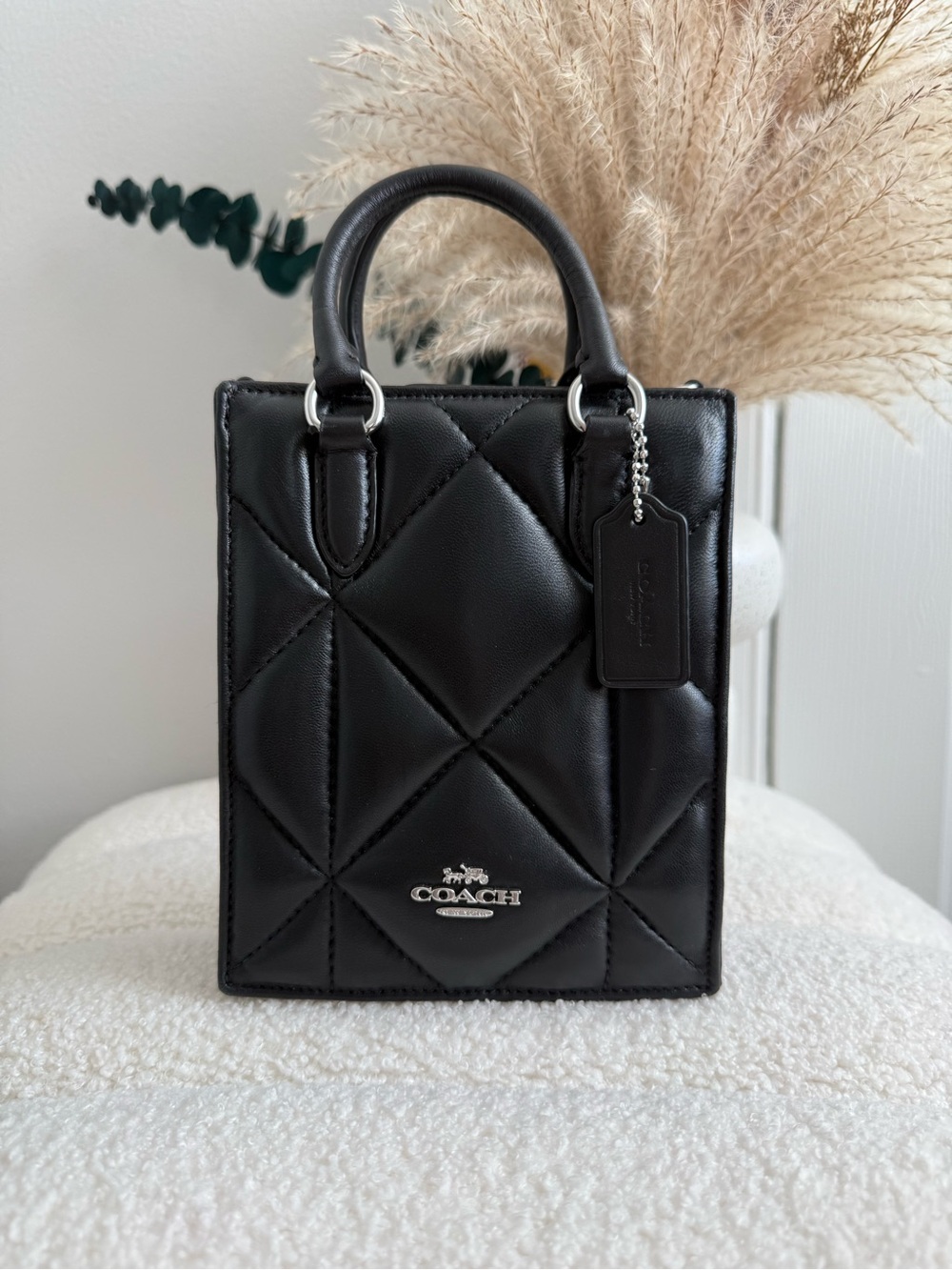 Coach North South Mini Tote Black Puffy Quilted Leather CJ580